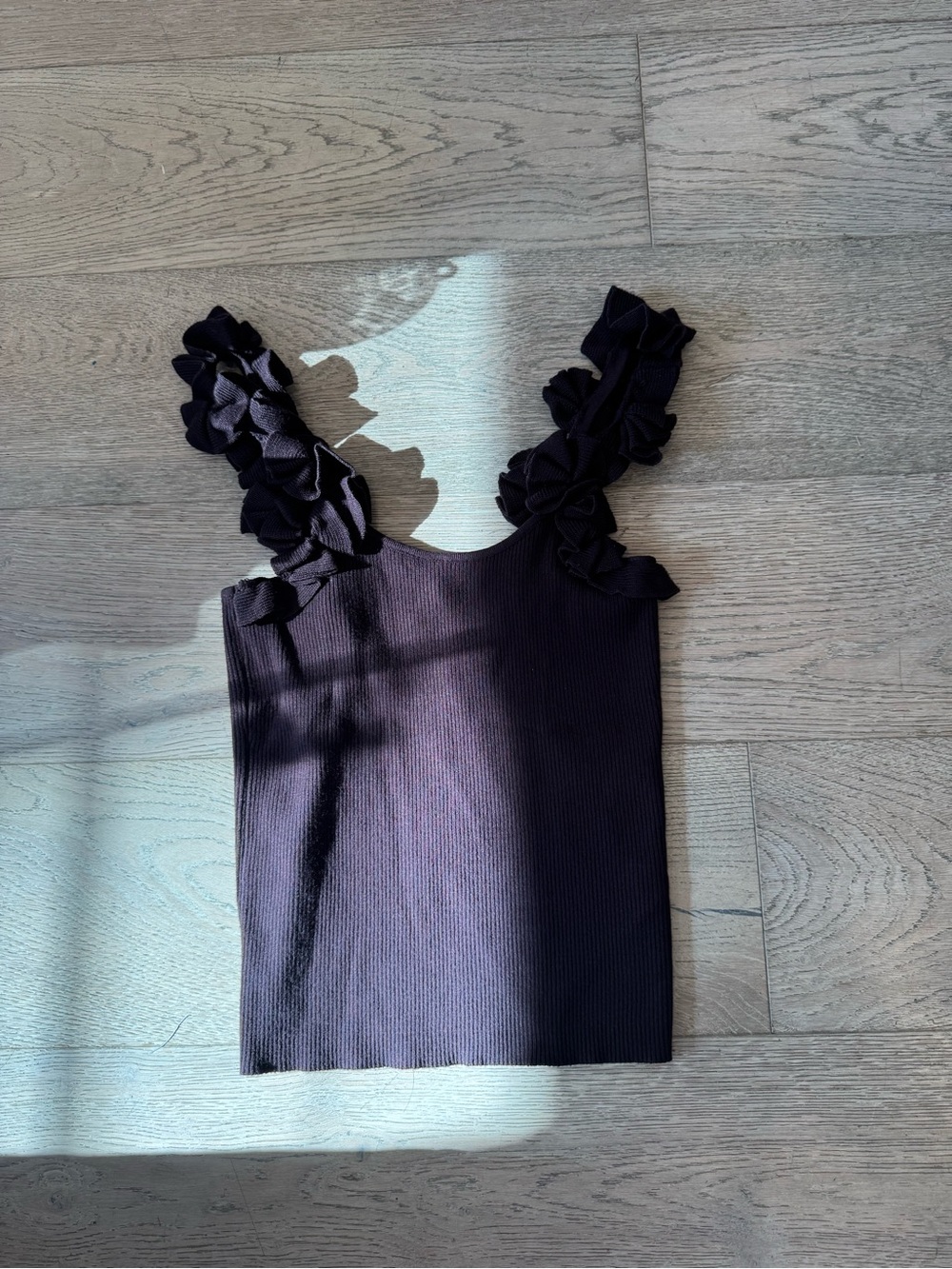 Caroline Constas Black Ruffle Strap Ribbed Tank - Picture 7 of 9